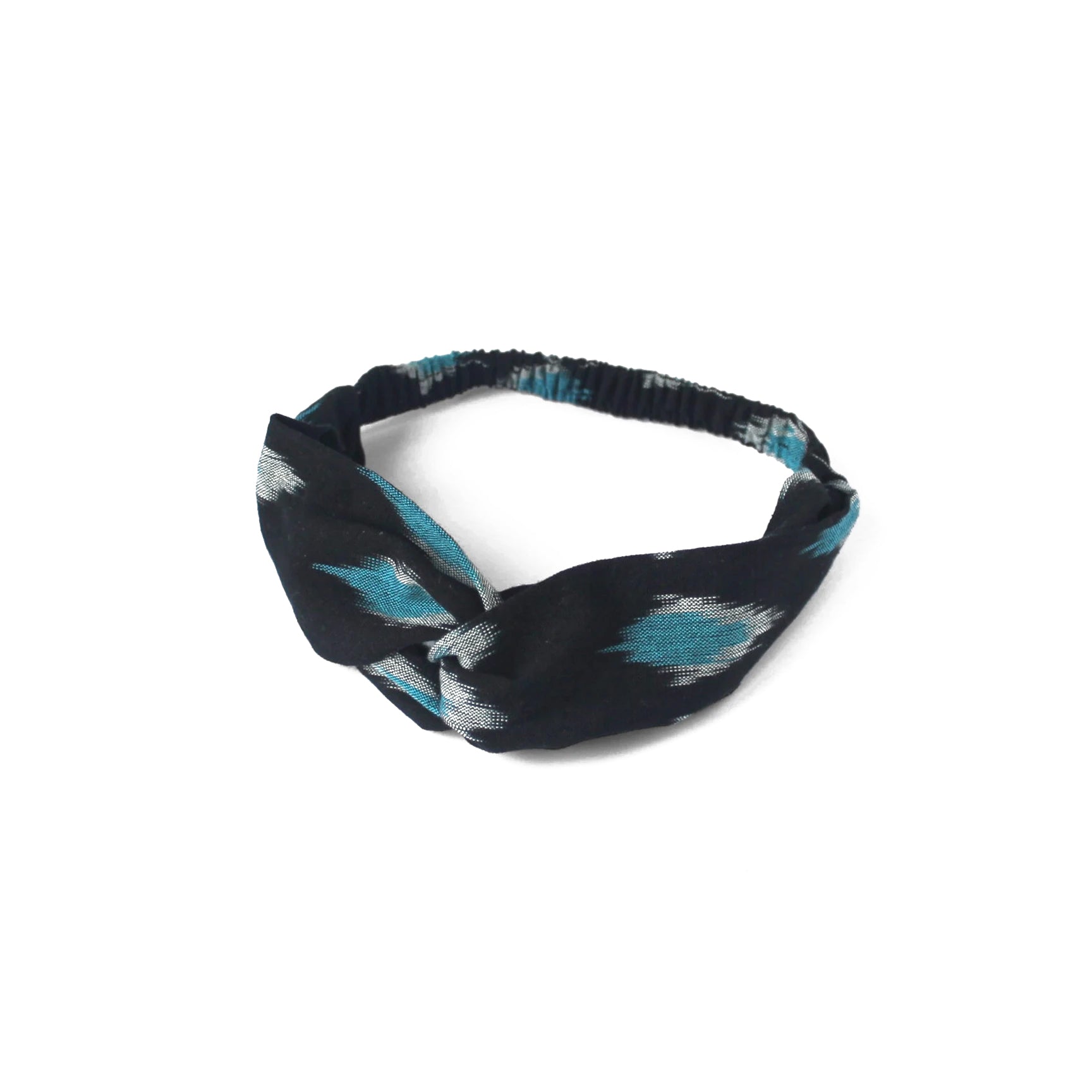 Organic Cotton Twist Headband - Cyan Blue and Black