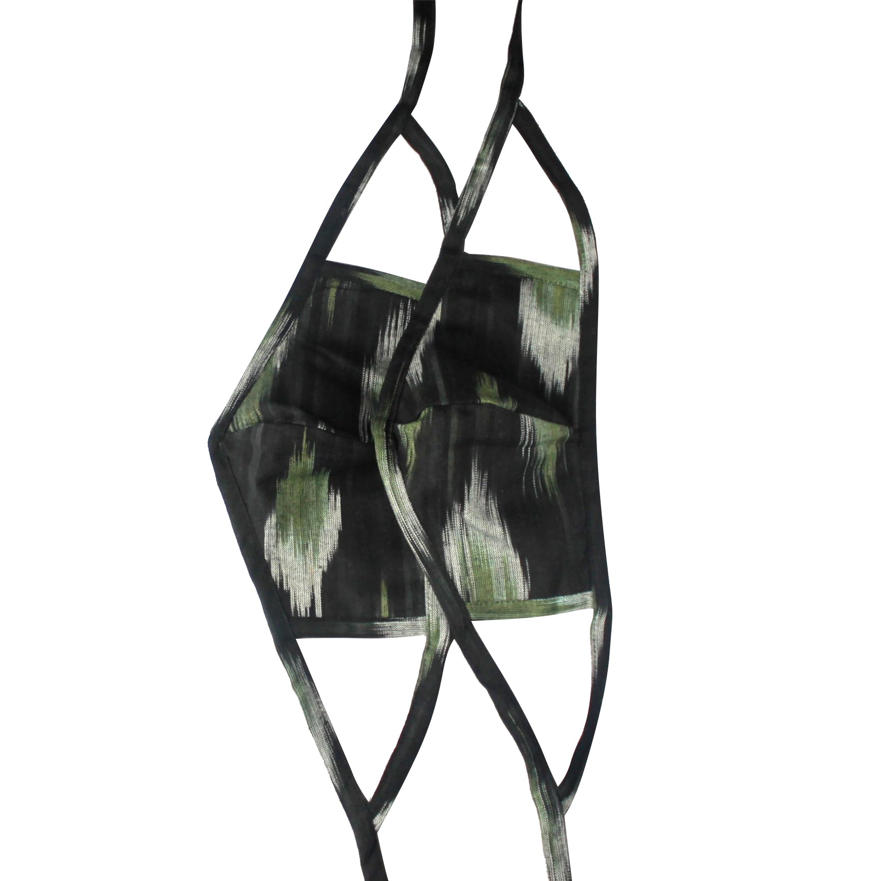 Set of 2 Ikat Face Masks - Cactus Green & Black
