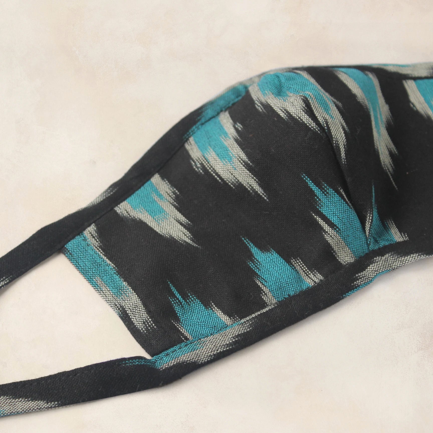 Set of 2 Ikat Face Masks - Cyan Blue & Black