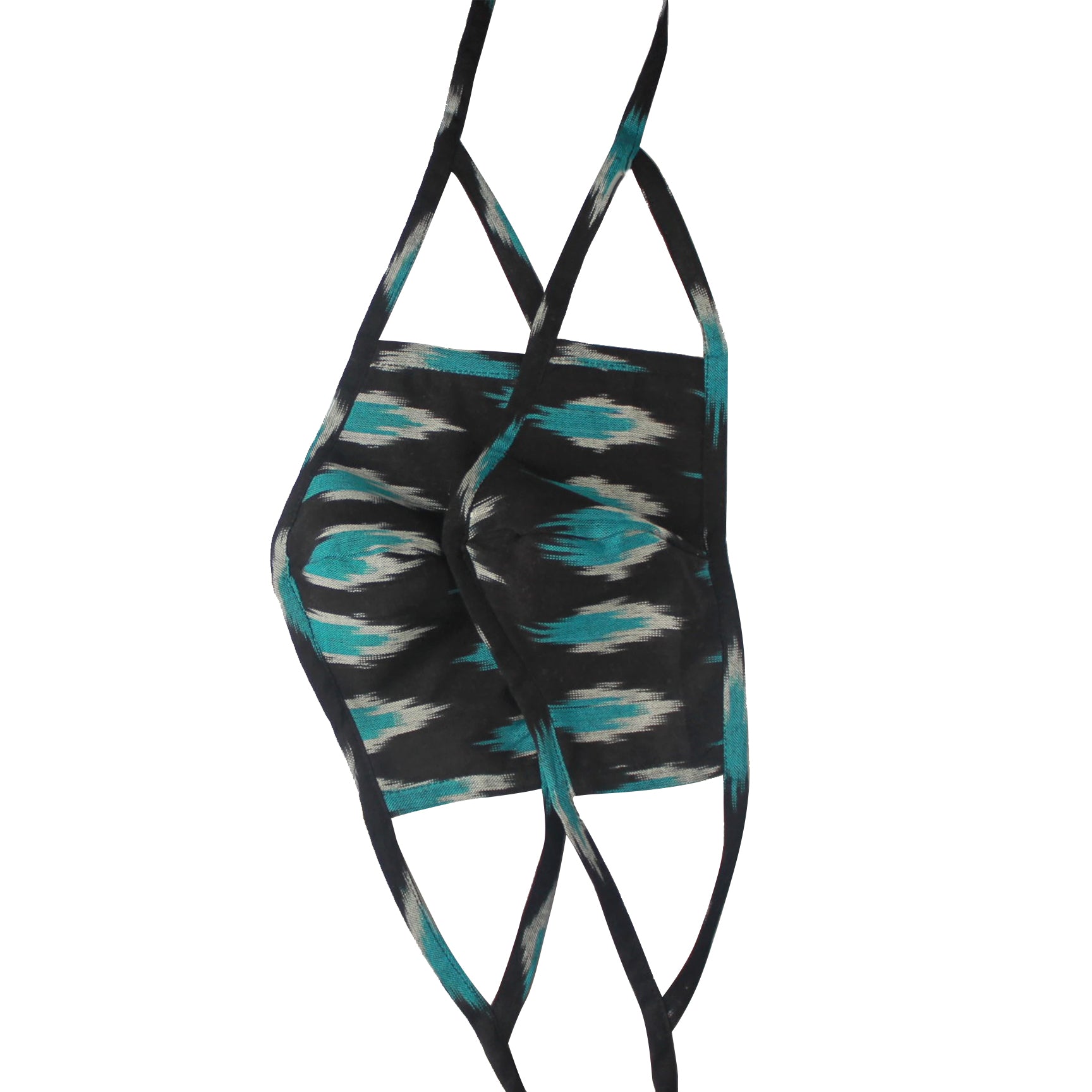 Set of 2 Ikat Face Masks - Cyan Blue & Black