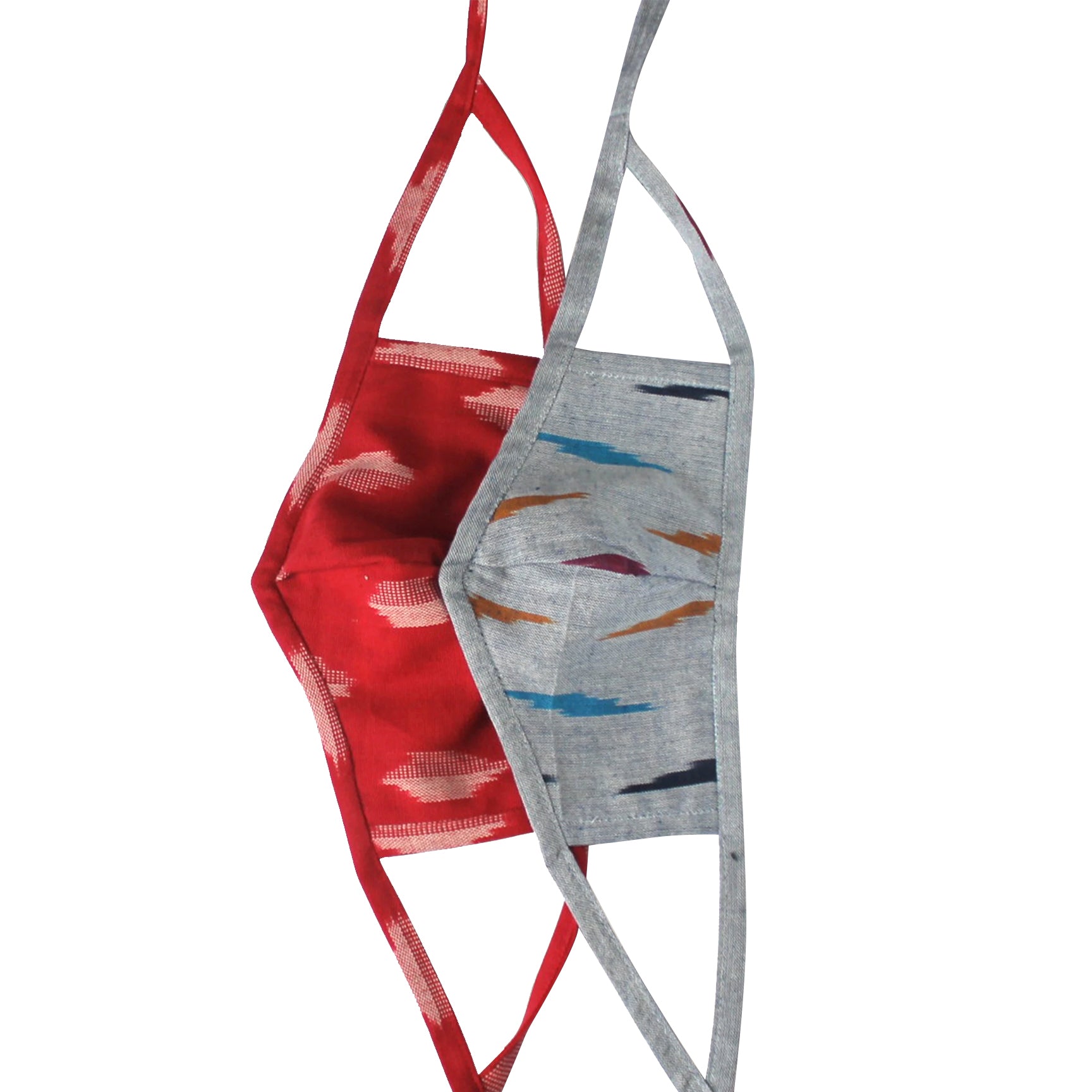 Set of 2 Ikat Face Masks - Sky Blue & Crimson Red