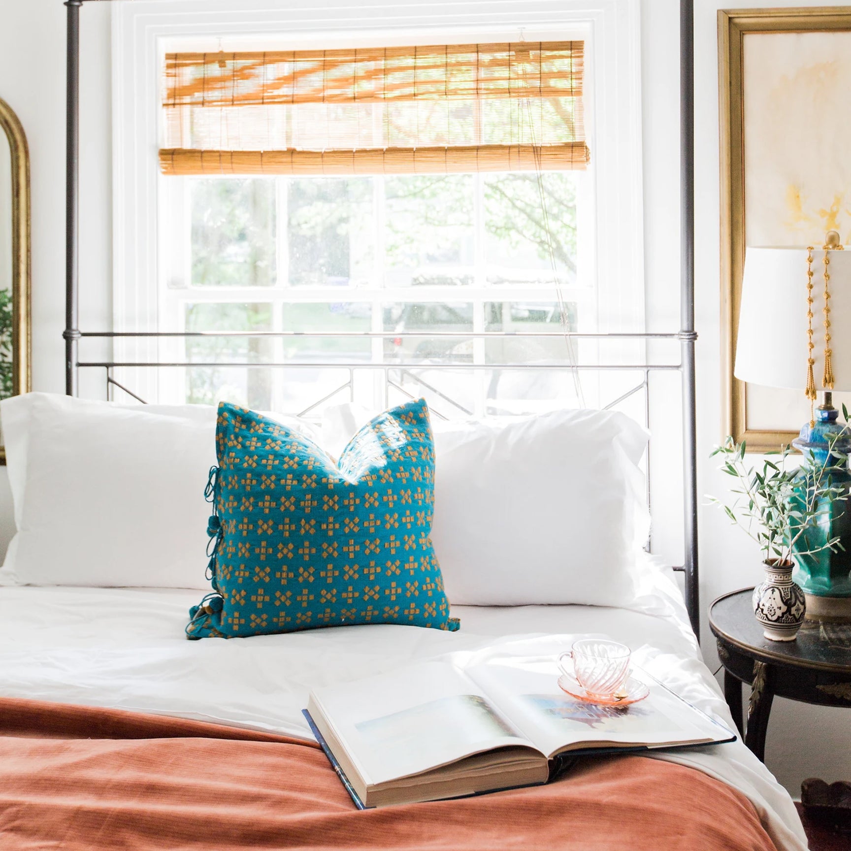 Taara Cushion - Teal and Cream